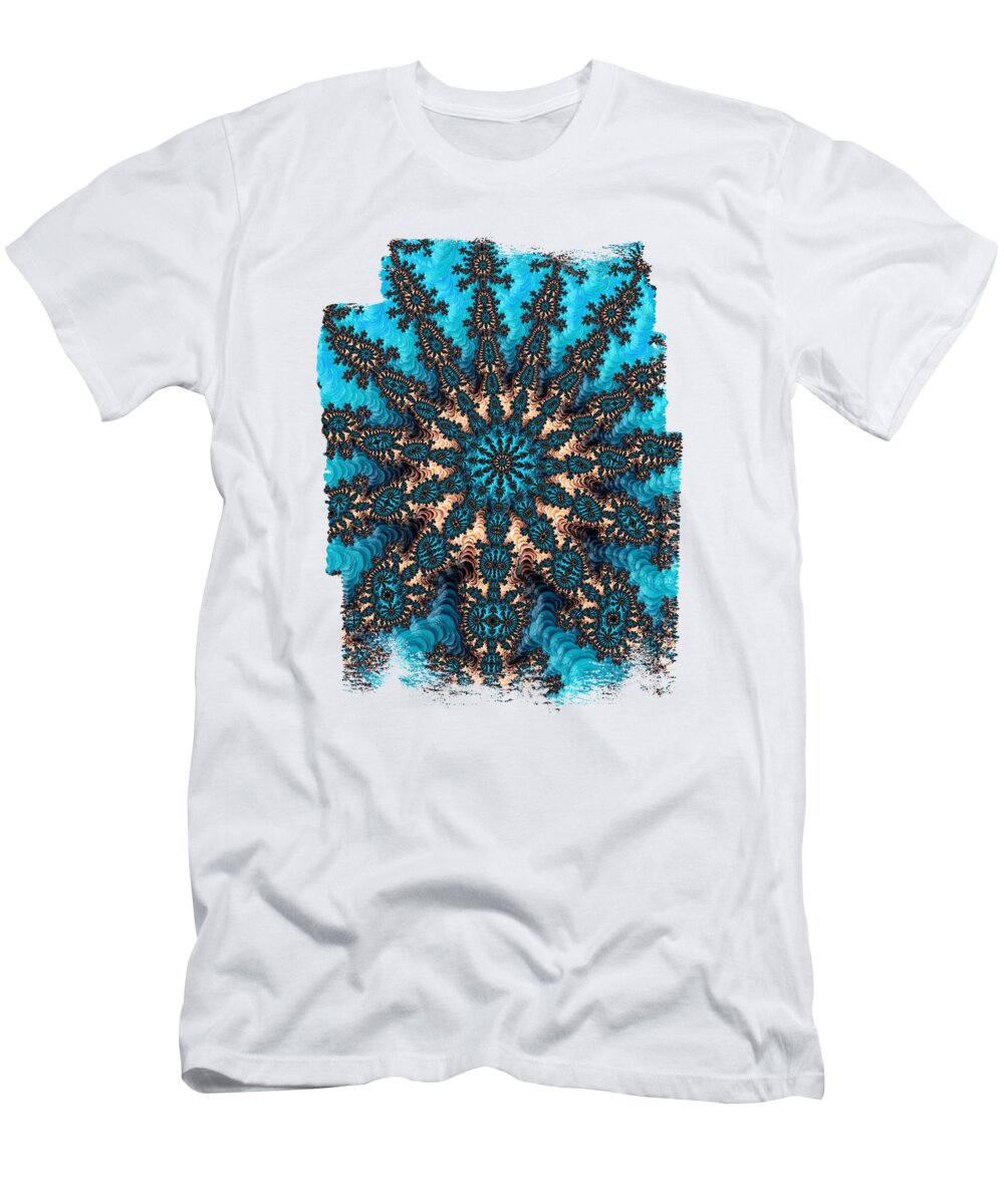 Teal T-Shirt featuring the digital art Teal and Copper Star Fractal by Elisabeth Lucas