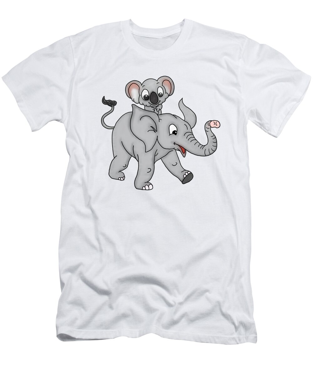 Bear T-Shirt featuring the digital art Teddy Rides an Elephant by John Haldane