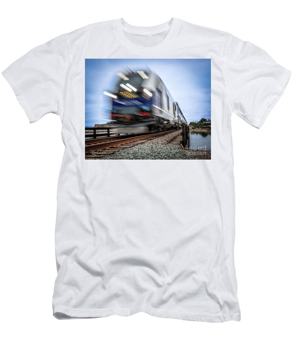 Amtrak T-Shirt featuring the photograph The Amtrak Pacific Surfliner is On Time by David Levin