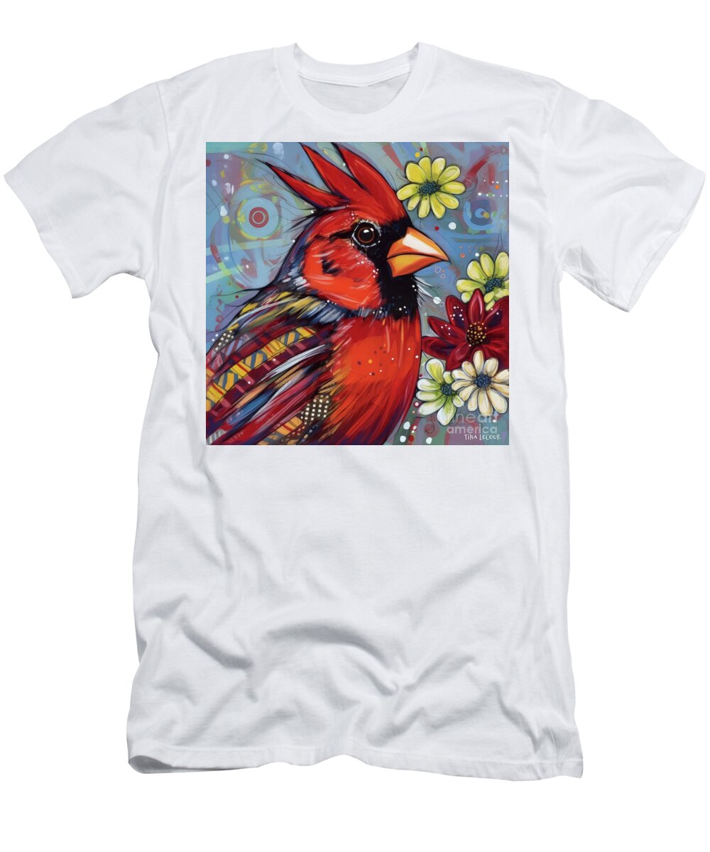 Northern Cardinal T-Shirt featuring the painting The Cardinal King by Tina LeCour