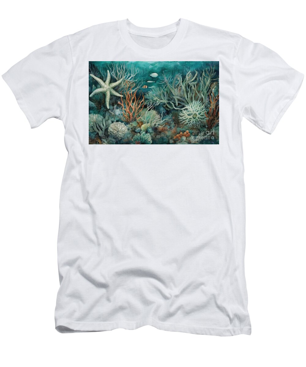 Sea Creatures T-Shirt featuring the painting The Deep Blue Sea XV by Mindy Sommers