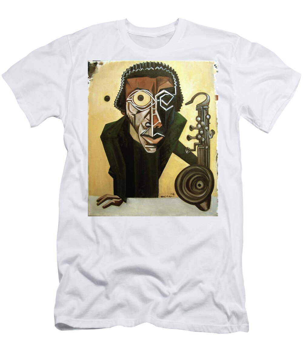 Jazz T-Shirt featuring the painting The Ethnomusicologist / Marion Brown by Martel Chapman