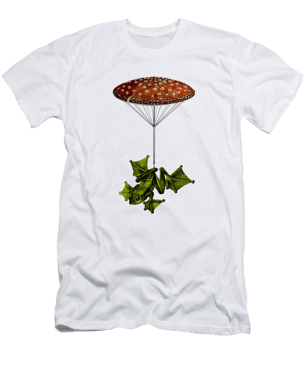 Frog T-Shirt featuring the digital art The Flying Green Frog by Madame Memento