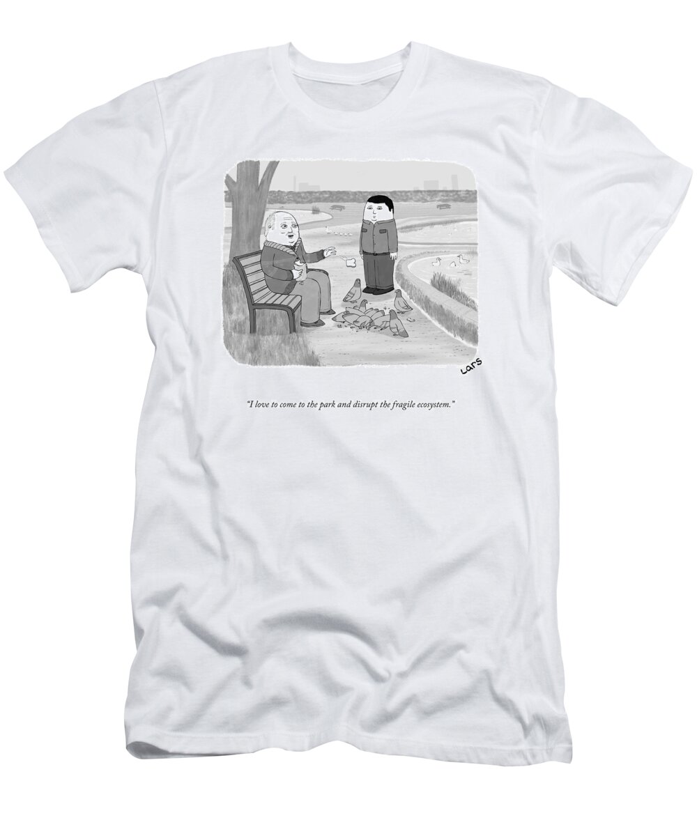 i Love To Come To The Park And Disrupt The Fragile Ecosystem.� Man T-Shirt featuring the drawing The Fragile Ecosystem by Lars Kenseth