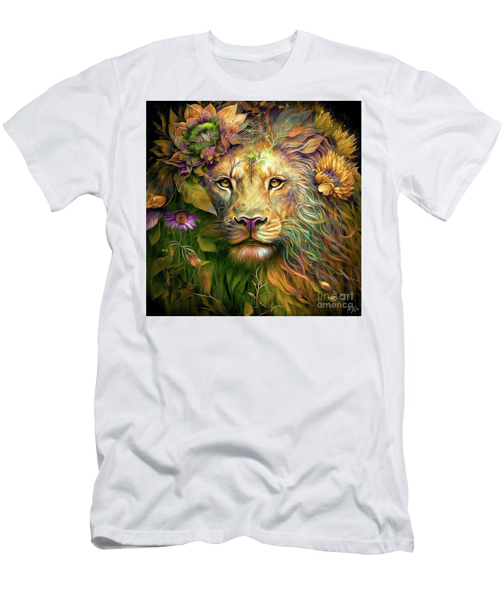 Lion T-Shirt featuring the painting The King Of The Pride by Tina LeCour