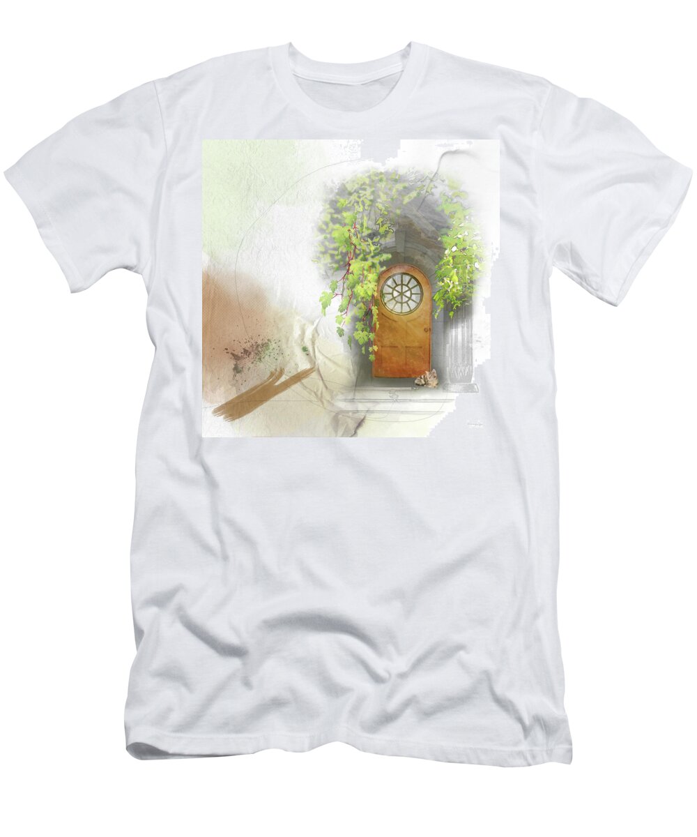 Door T-Shirt featuring the mixed media The Light Within by Moira Law