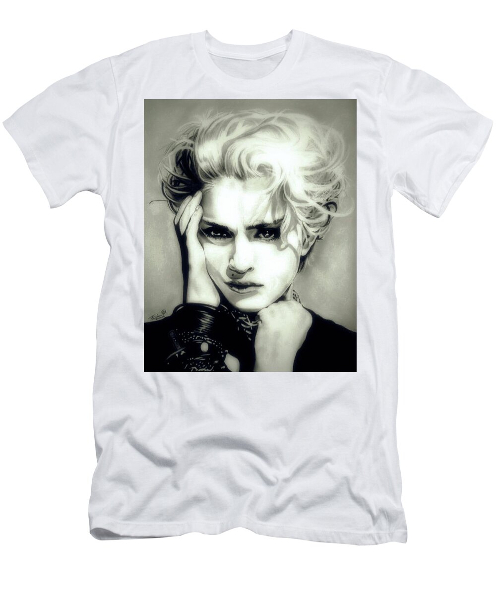 Madonna T-Shirt featuring the drawing The Material Girl - Madonna - Original Edition by Fred Larucci