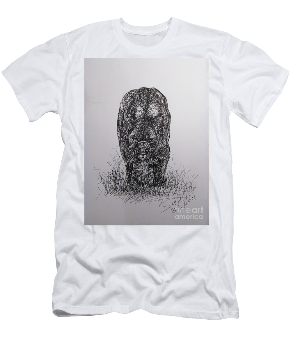  Lion Drawing T-Shirt featuring the drawing The Mom Instinct by Sukalya Chearanantana