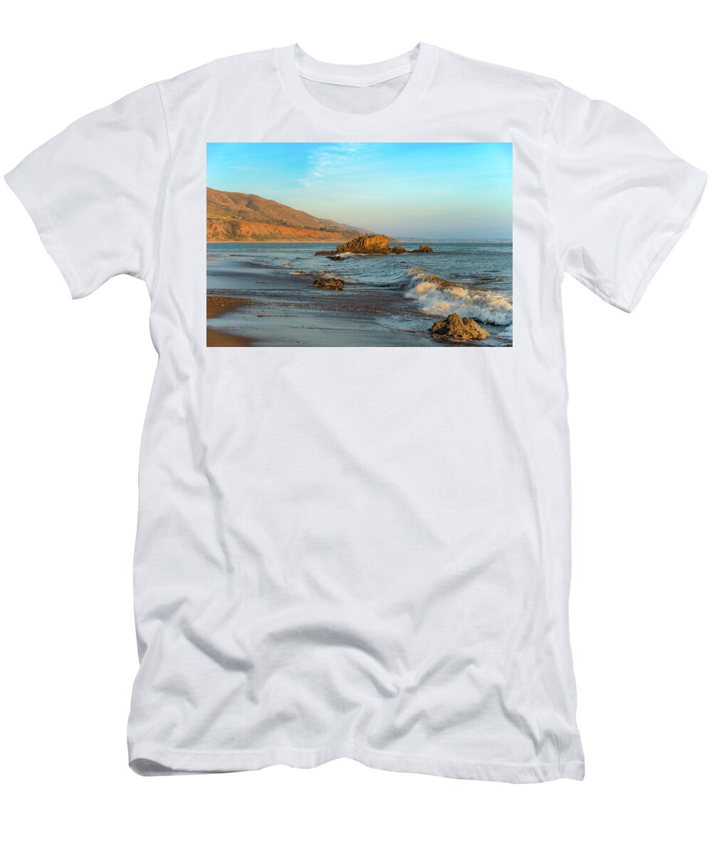 Beach T-Shirt featuring the photograph The Off Shore Rock at Leo Carrillo State Beach by Matthew DeGrushe