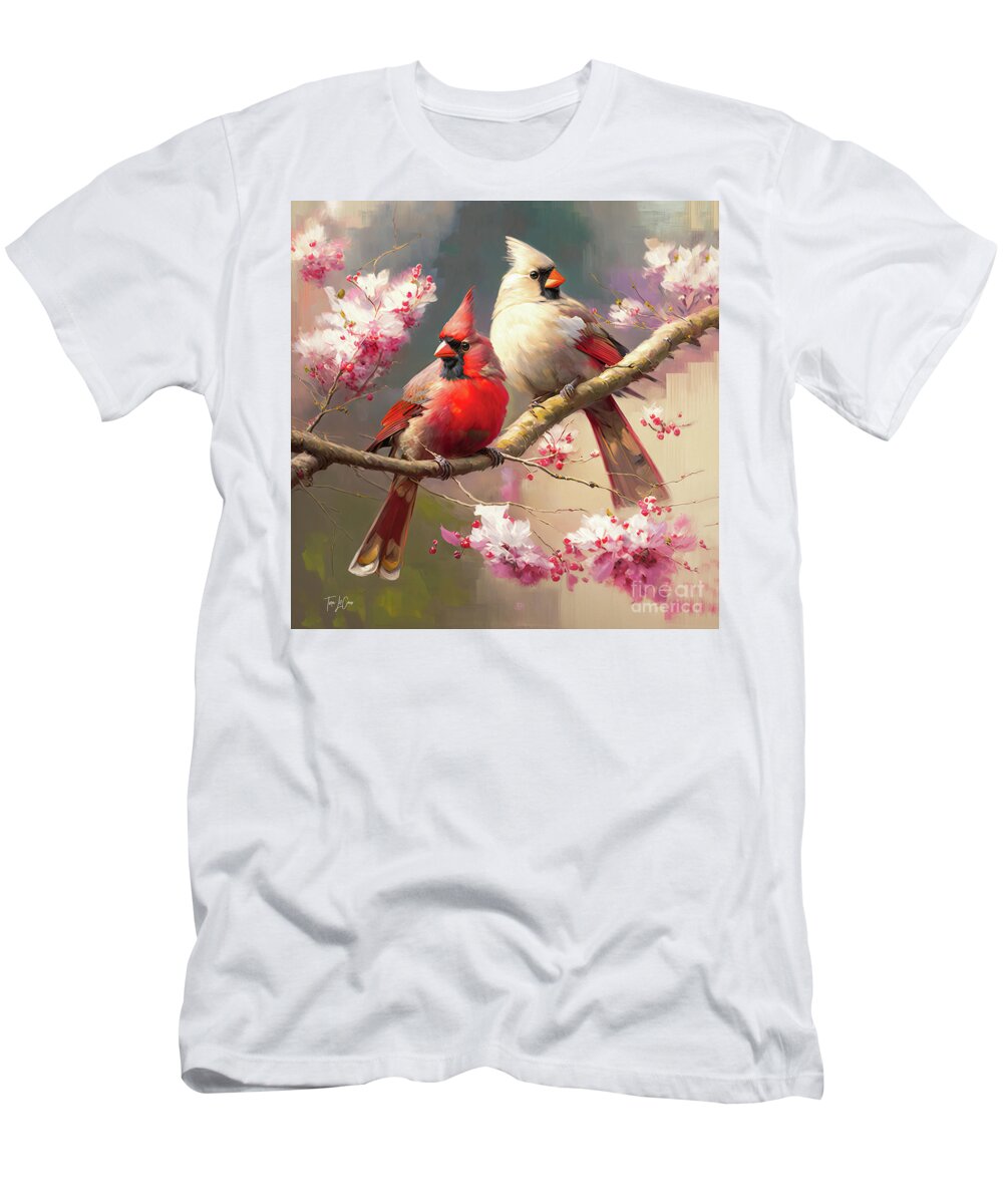 Nothern Cardinals T-Shirt featuring the painting The Perfect Pair by Tina LeCour