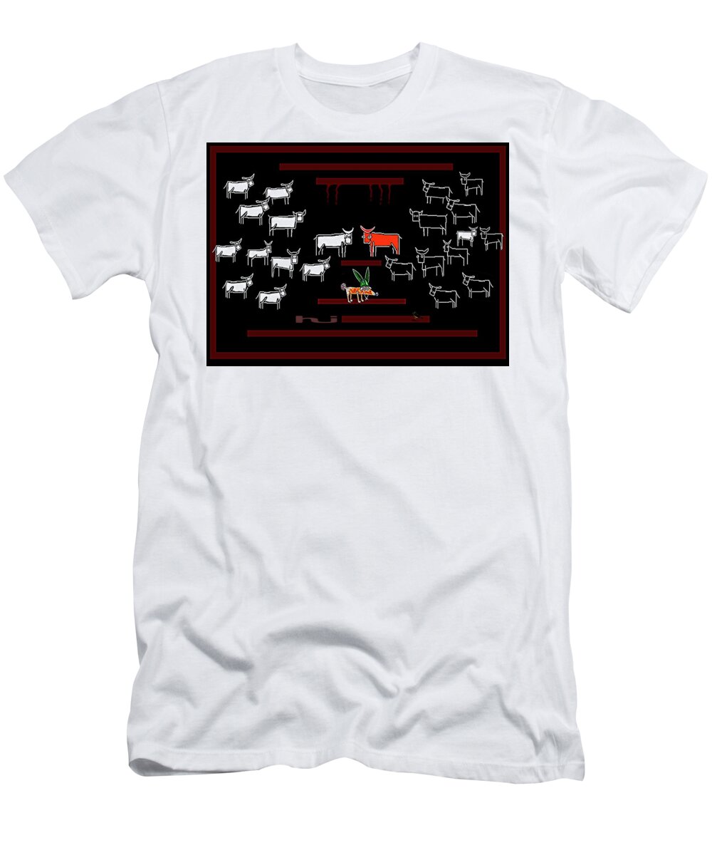 Bull T-Shirt featuring the drawing The Red Bull... by Hartmut Jager