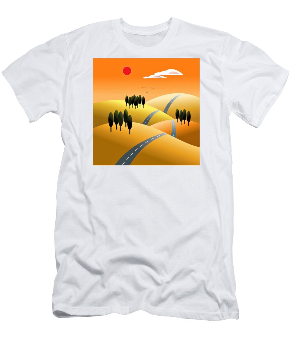 Landscape T-Shirt featuring the digital art The road to nowhere by Fatline Graphic Art
