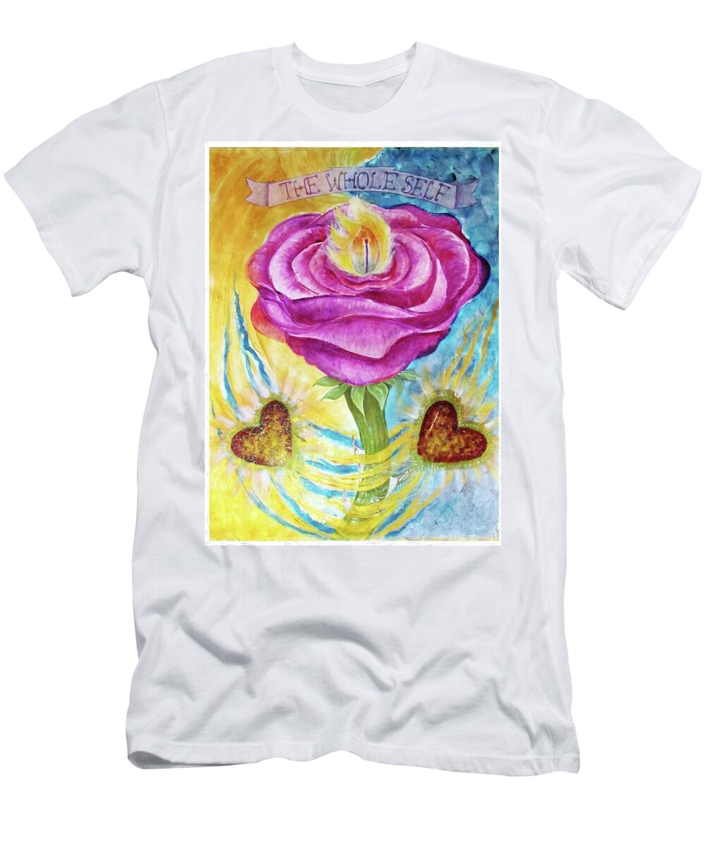 Am I T-Shirt featuring the painting The Rose and Its Thorns Love the Whole Self by Feather Redfox