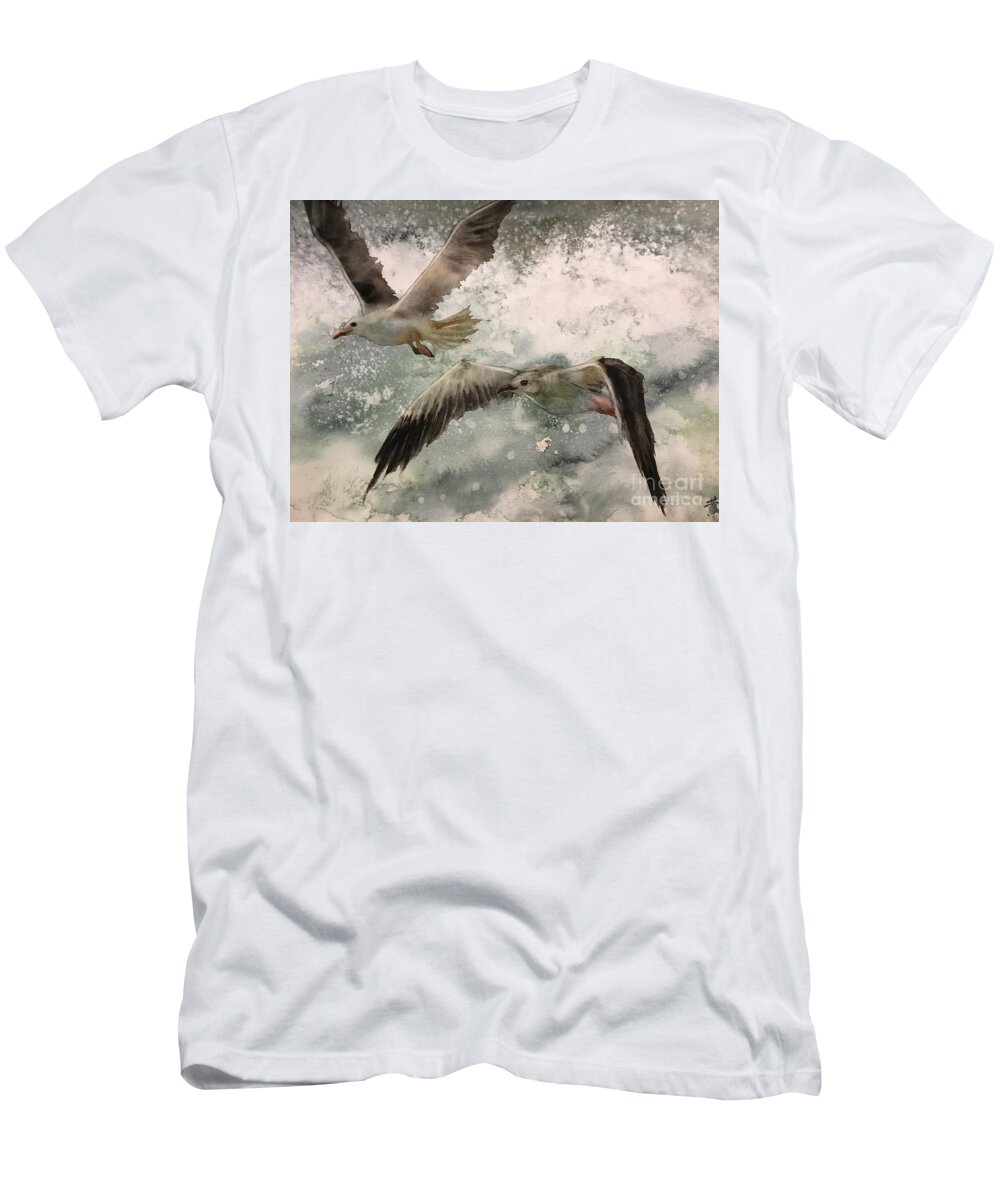 It Is The Transparent Watercolor Painting T-Shirt featuring the painting The seagulls by Han in Huang wong