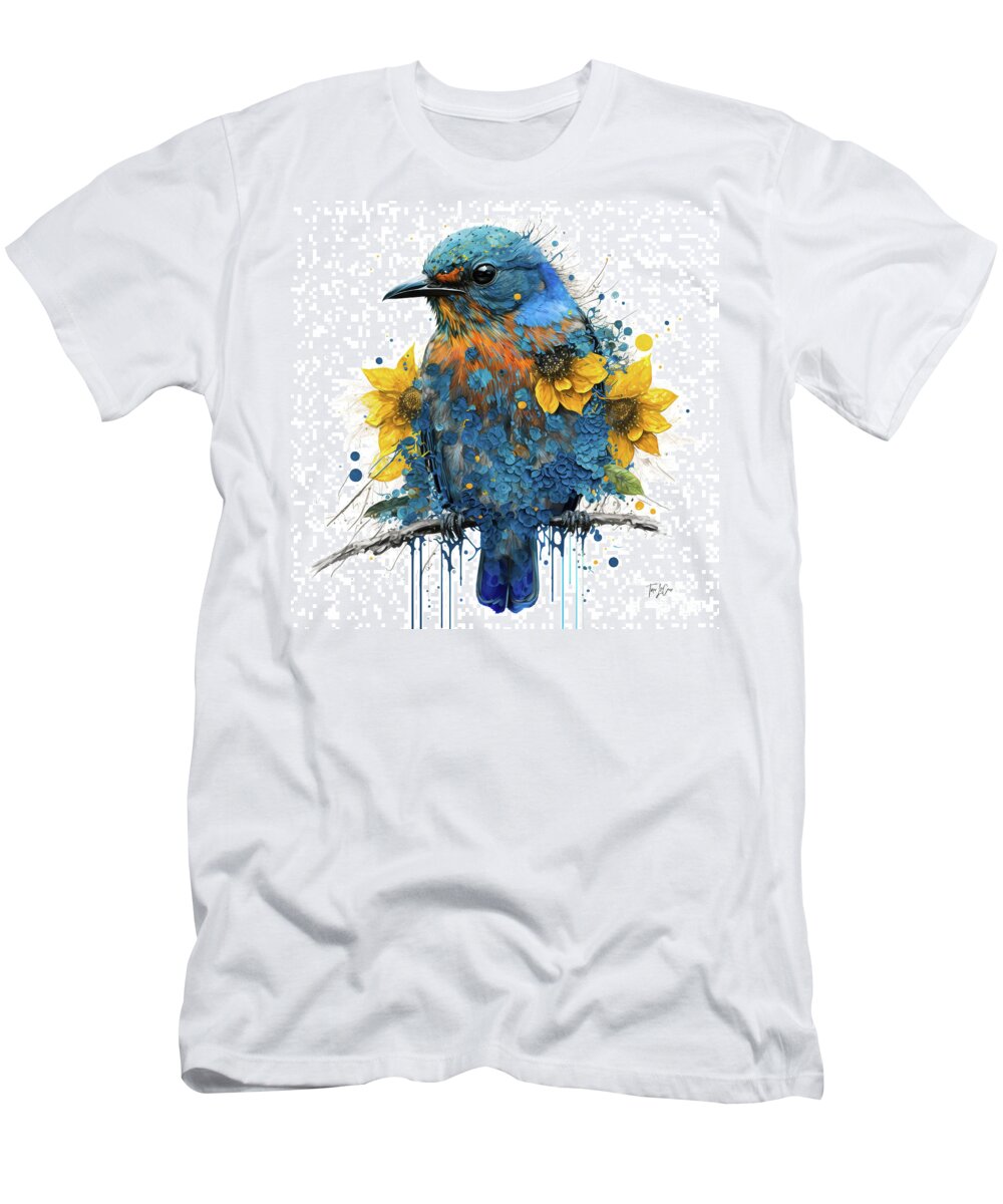 Eastern Bluebird T-Shirt featuring the painting The Sunflower Bluebird by Tina LeCour