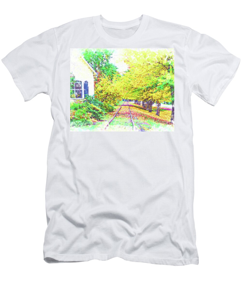 Train-tracks T-Shirt featuring the digital art The Tracks By The House by Kirt Tisdale
