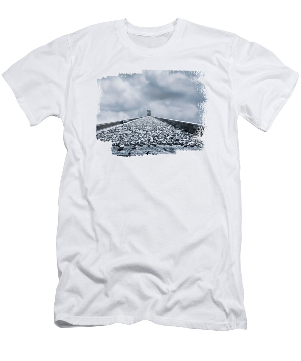 Vanishing Point T-Shirt featuring the mixed media The Train by Elisabeth Lucas