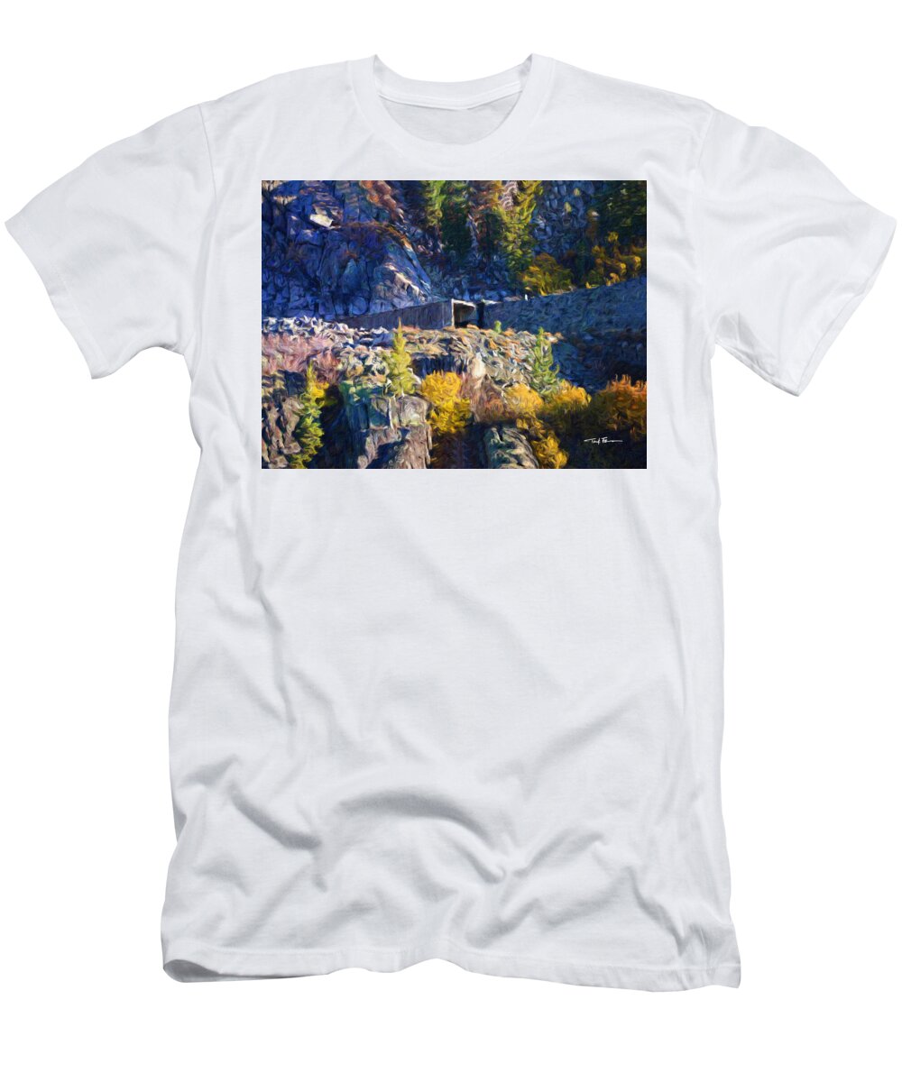 Landscape T-Shirt featuring the painting The Train Tunnel at Donner Pass, California by Trask Ferrero