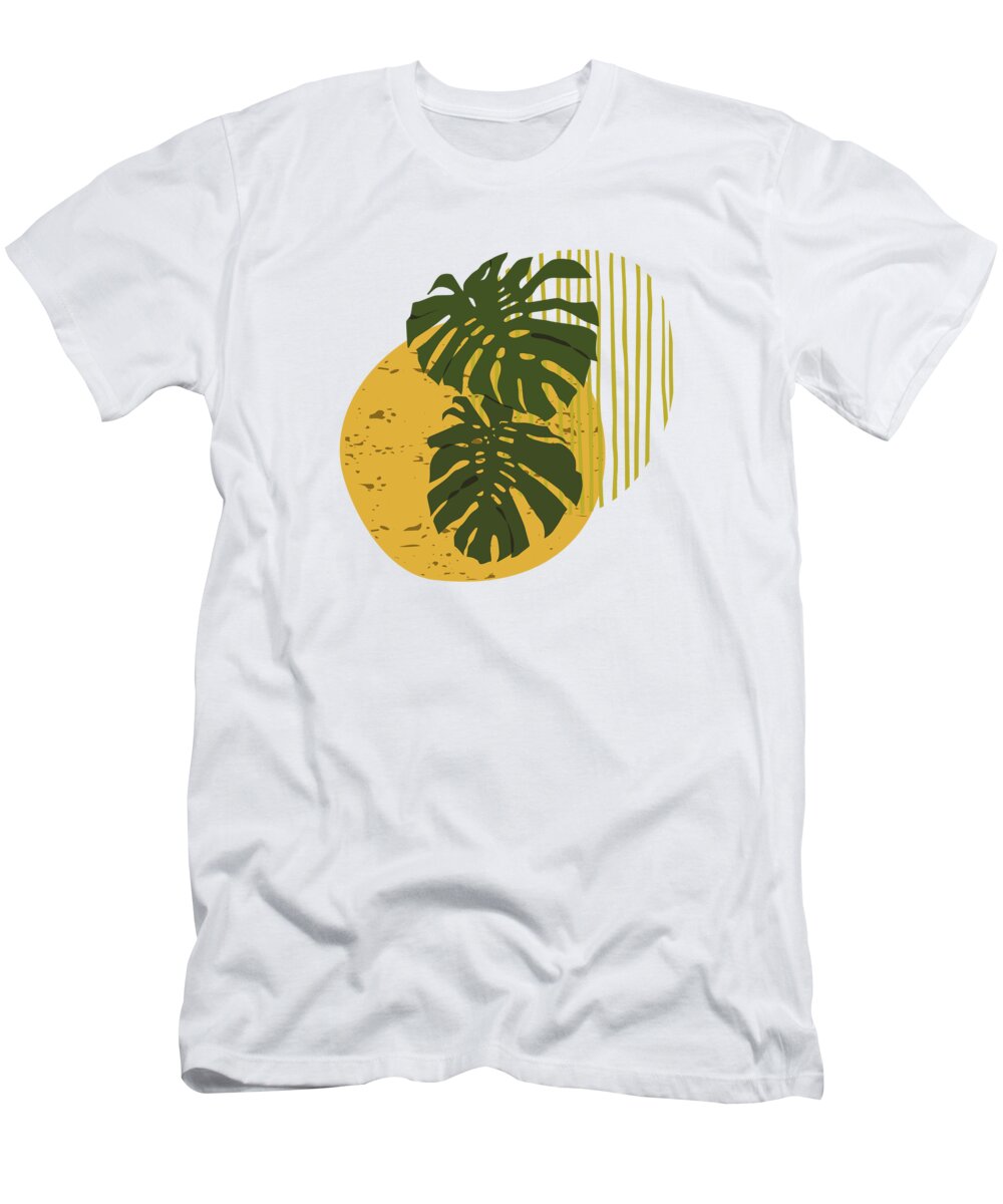 Abstract T-Shirt featuring the drawing The Two Twin Leaves, Abstract Art Tropical Leaves, Summer Illustration by Mounir Khalfouf