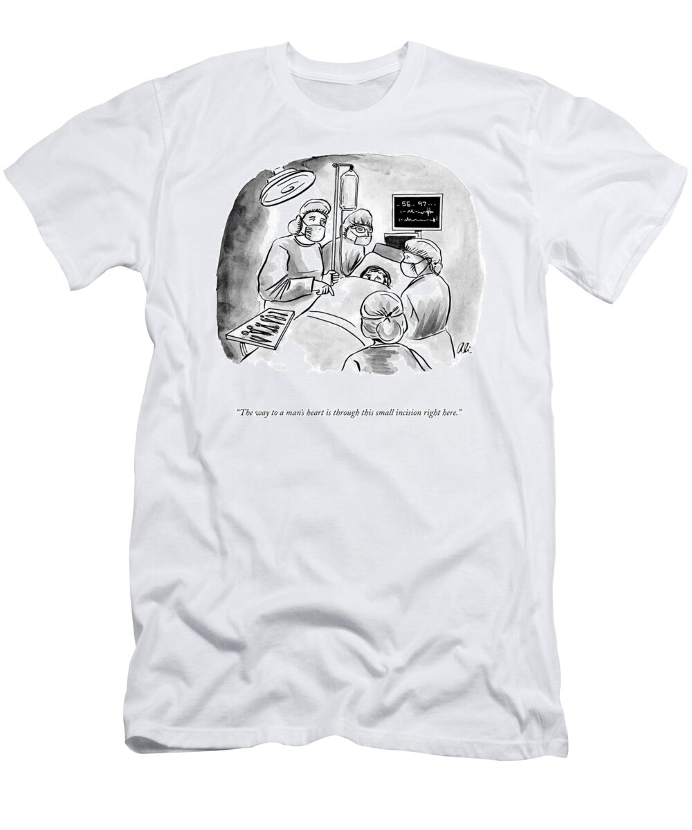 A23797 T-Shirt featuring the drawing The Way To A Man's Heart by Ali Solomon