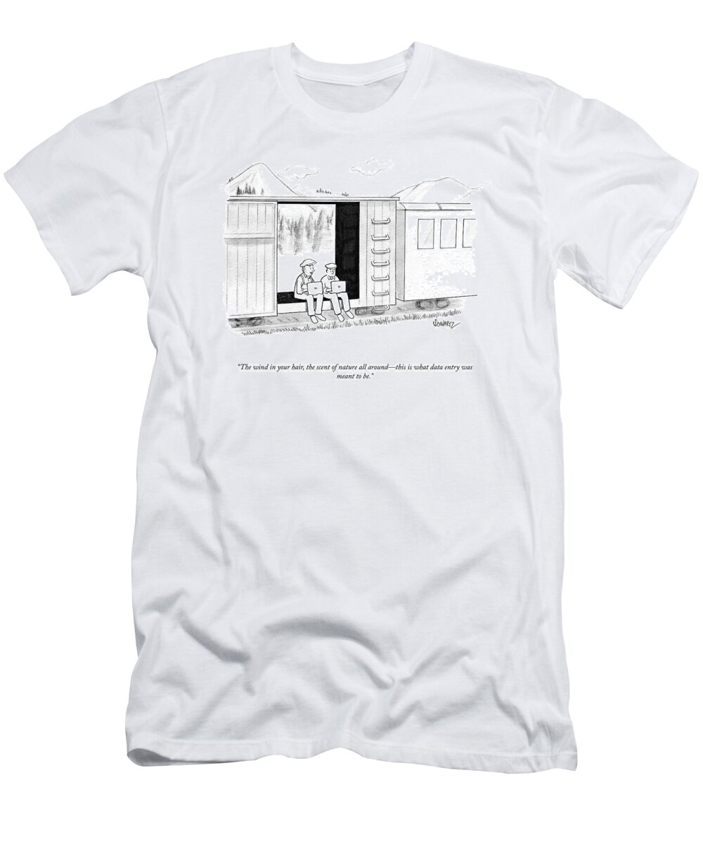 A24351 T-Shirt featuring the drawing The Wind In Your Hair by Benjamin Schwartz