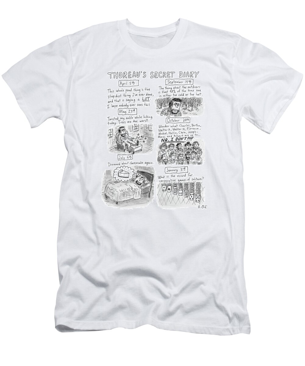 Captionless T-Shirt featuring the drawing Thoreaus Secret Diary by Roz Chast