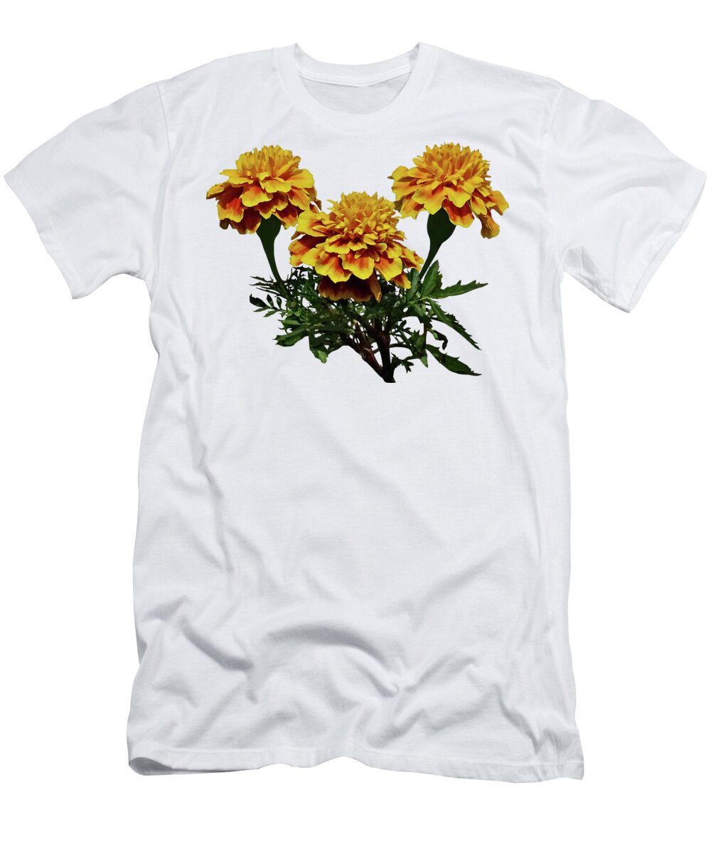 Marigolds T-Shirt featuring the photograph Three Marigolds by Susan Savad
