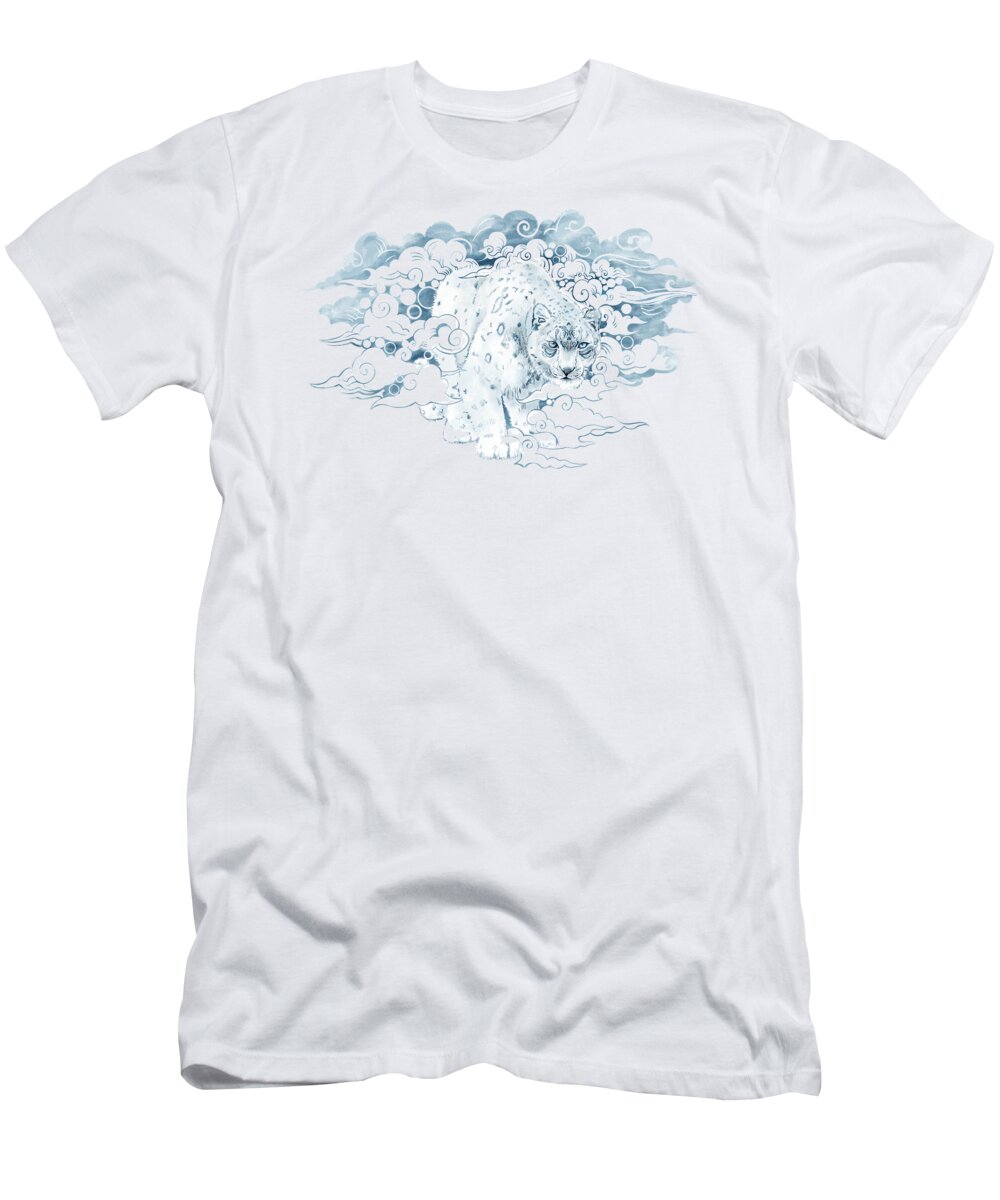 Snow Leopard Illustration T-Shirt featuring the painting Tibetan Snow leopard by Sassan Filsoof
