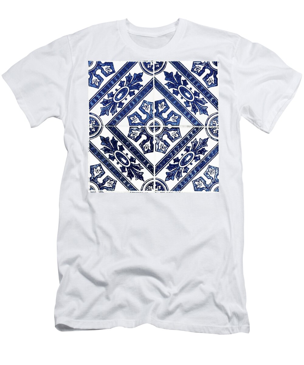 Blue Tiles T-Shirt featuring the digital art Tiles Mosaic Design Azulejo Portuguese Decorative Art VI by Irina Sztukowski