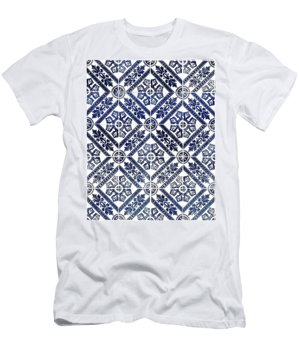 Blue Tiles T-Shirt featuring the digital art Tiles Mosaic Design Azulejo Portuguese Decorative Art X by Irina Sztukowski