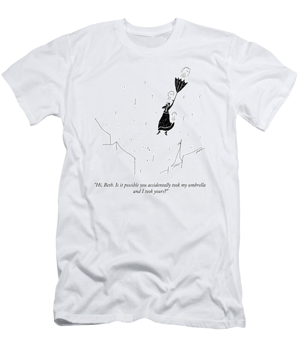 hi T-Shirt featuring the drawing Took My Umbrella by Liana Finck