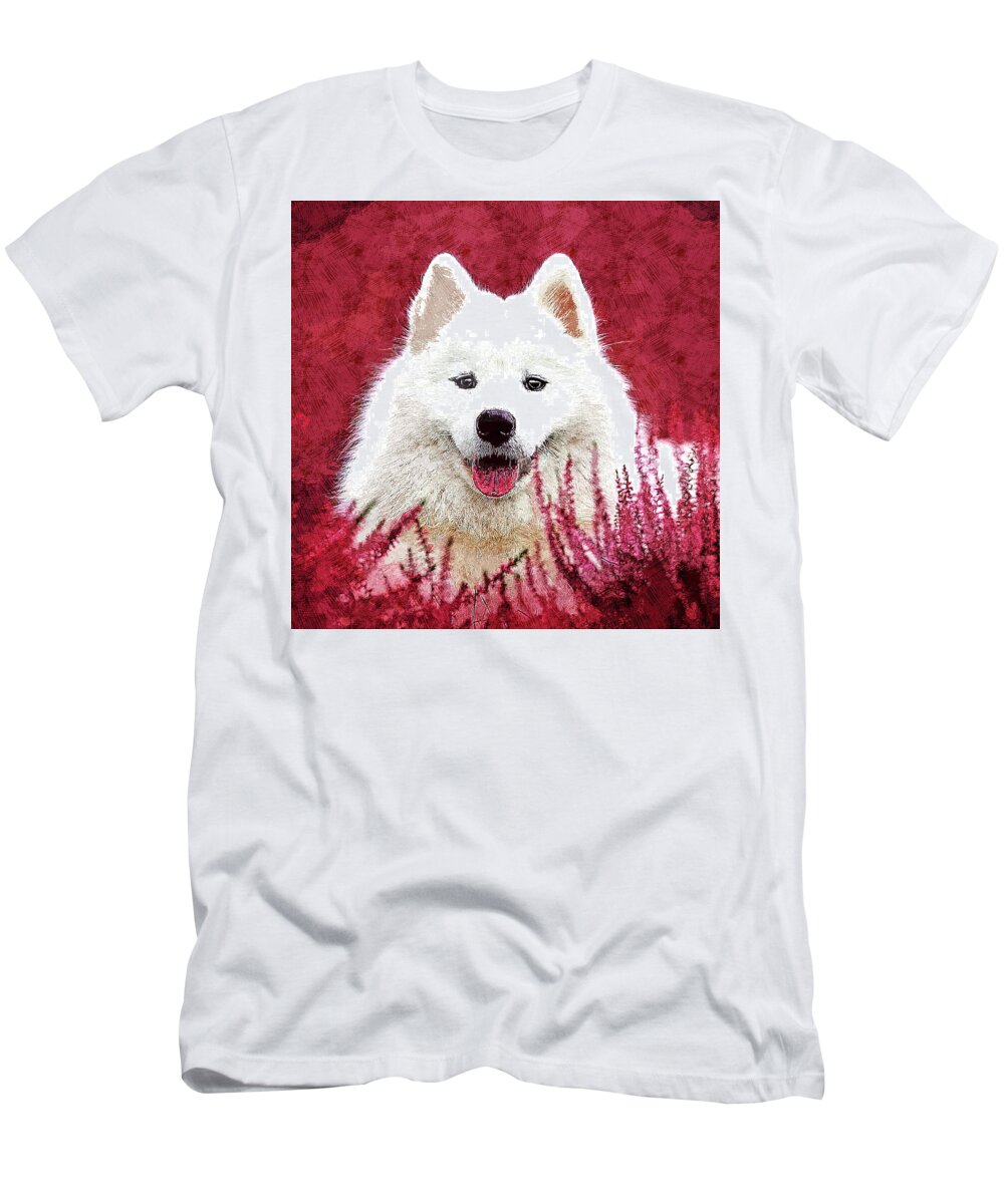 Samoyed T-Shirt featuring the painting Totally Adorable, Samoyed Dog by Custom Pet Portrait Art Studio