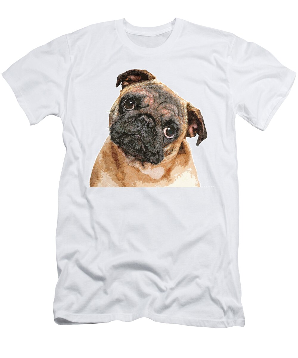 Pug T-Shirt featuring the painting Totes Adore, Young Pug Dog by Custom Pet Portrait Art Studio