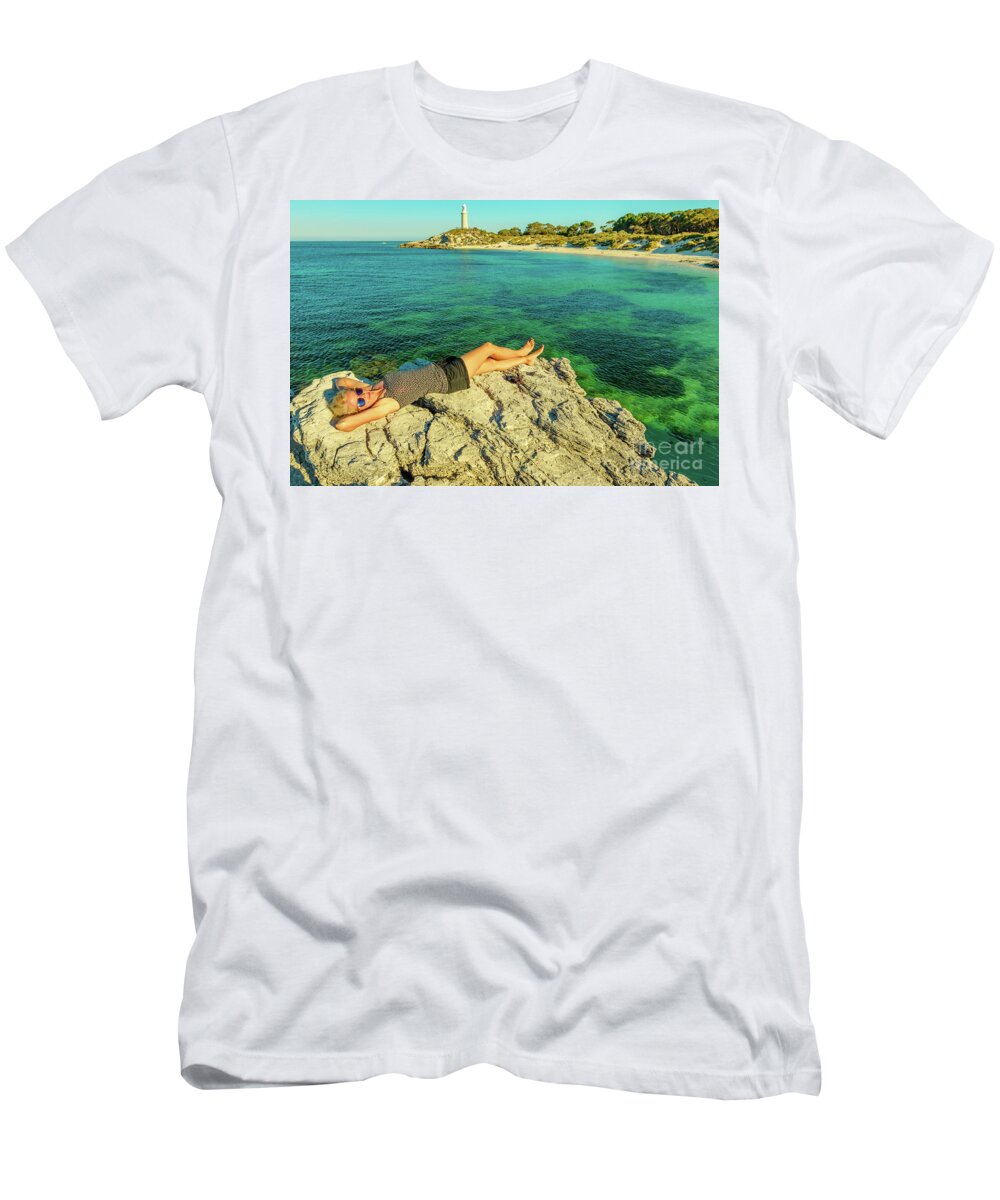 Australia T-Shirt featuring the photograph Tourist woman at Rottnest Island by Benny Marty
