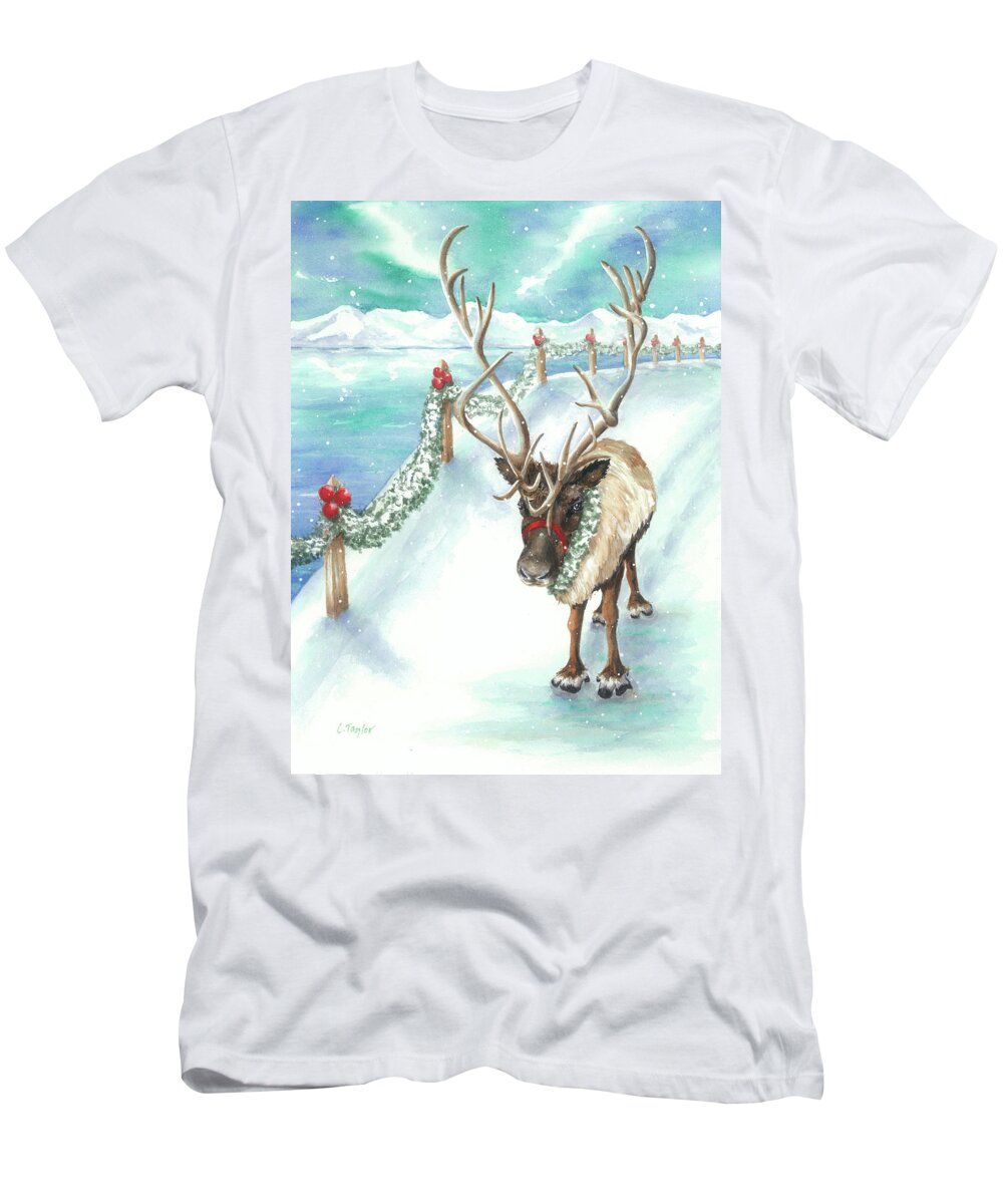 Reindeer T-Shirt featuring the painting Tranquil Trek by Lori Taylor