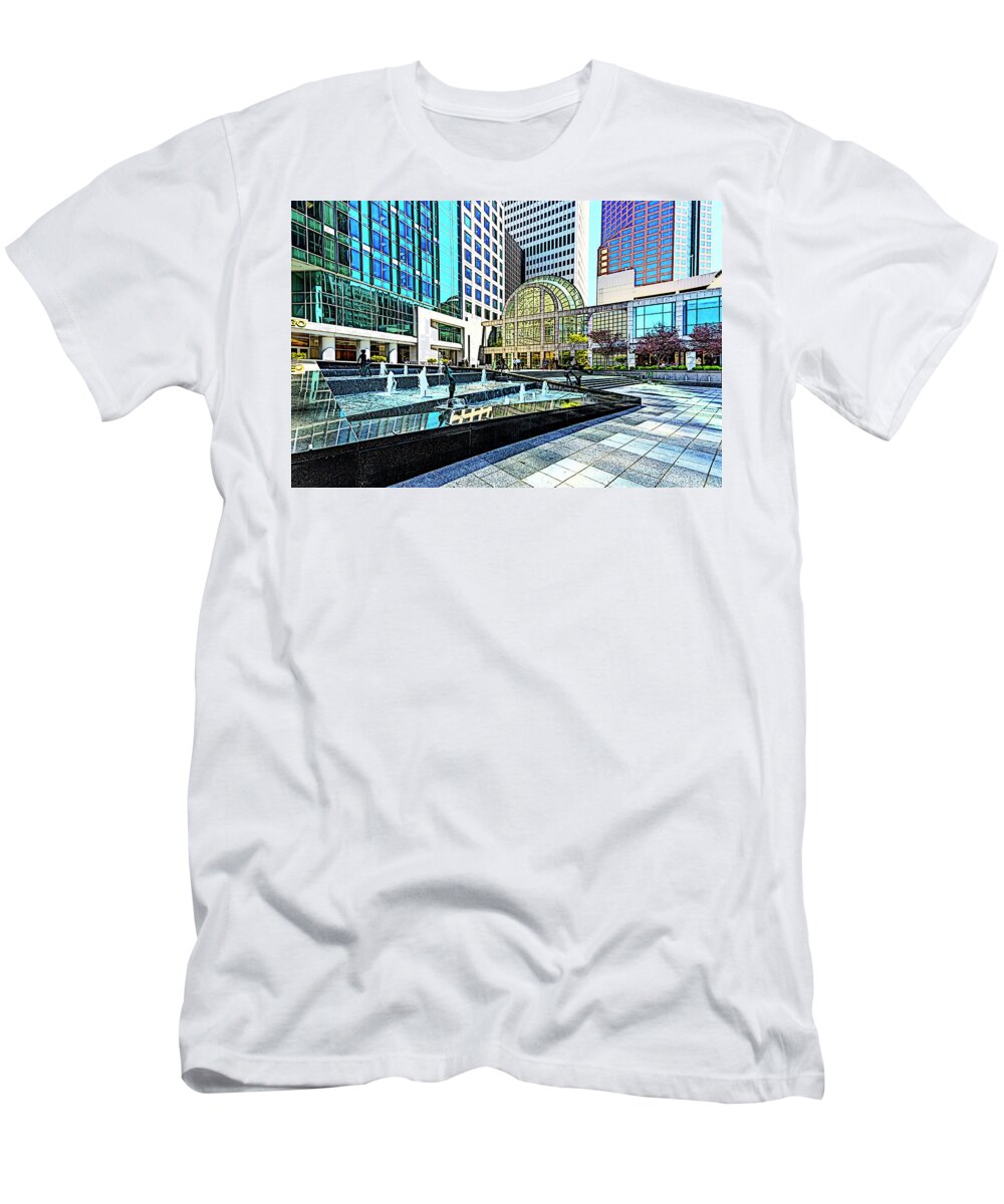 Architectural-photographer-charlotte T-Shirt featuring the digital art Tryon Street - Uptown Charlotte by SnapHappy Photos