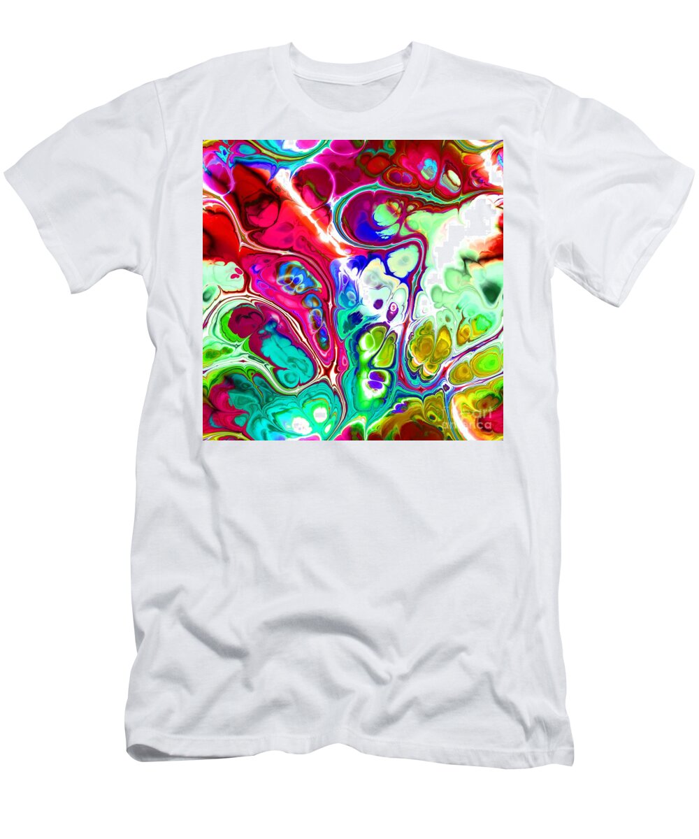 Colorful T-Shirt featuring the digital art Tukiran - Funky Artistic Colorful Abstract Marble Fluid Digital Art by Sambel Pedes