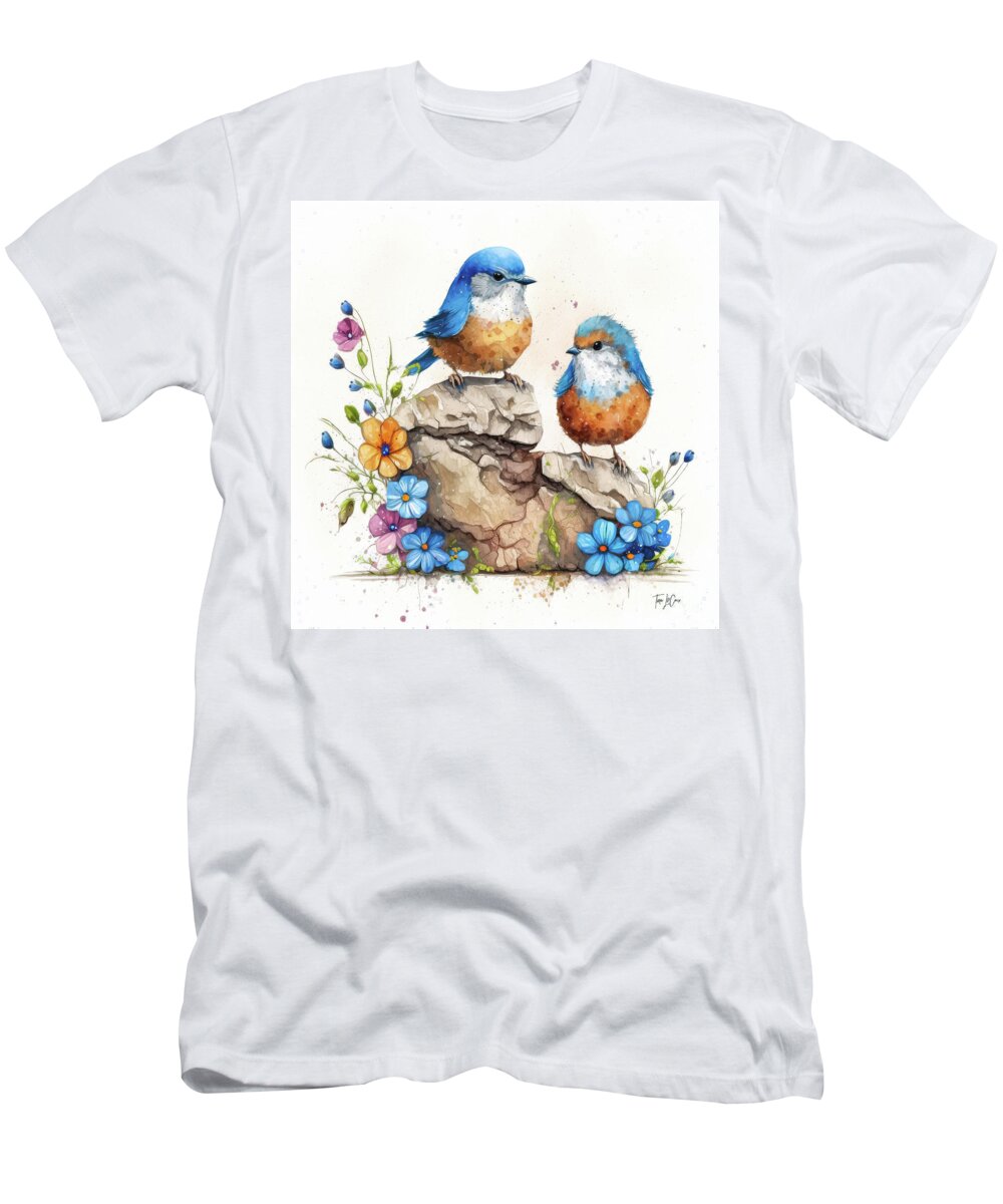 Bluebirds T-Shirt featuring the painting Two Adorable Bluebirds by Tina LeCour