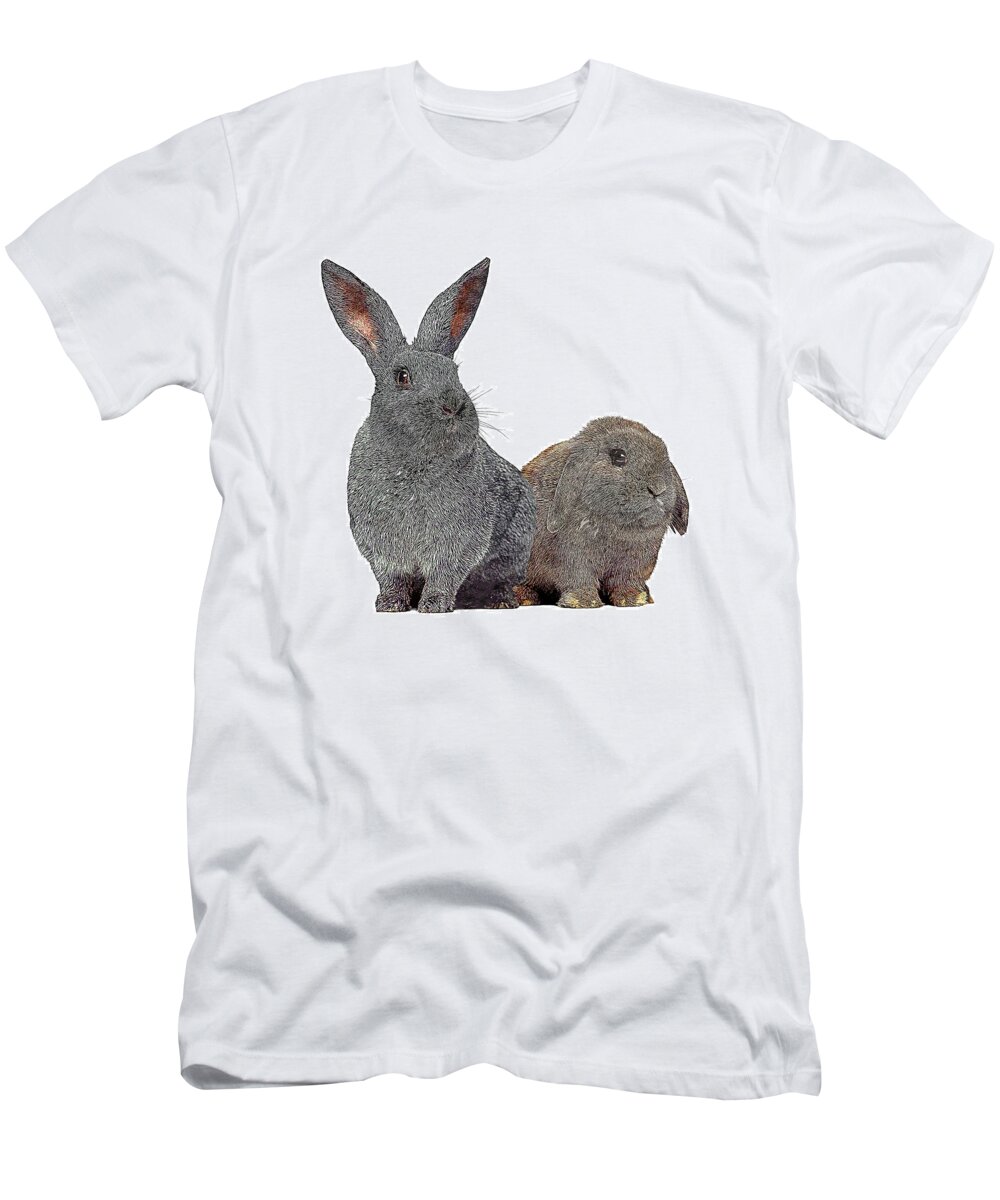 Argente Rabbit T-Shirt featuring the painting Two Little Angel, Argente Rabbit and Holland Lop Rabbit by Custom Pet Portrait Art Studio