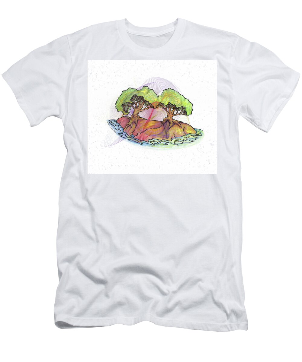 Island T-Shirt featuring the drawing Two Trees on an Island by Teresamarie Yawn