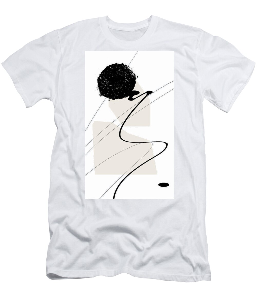 Taupe Modern Art T-Shirt featuring the painting Uneven Elegance No. 2 - Black and Beige Minimalist Art by Lourry Legarde