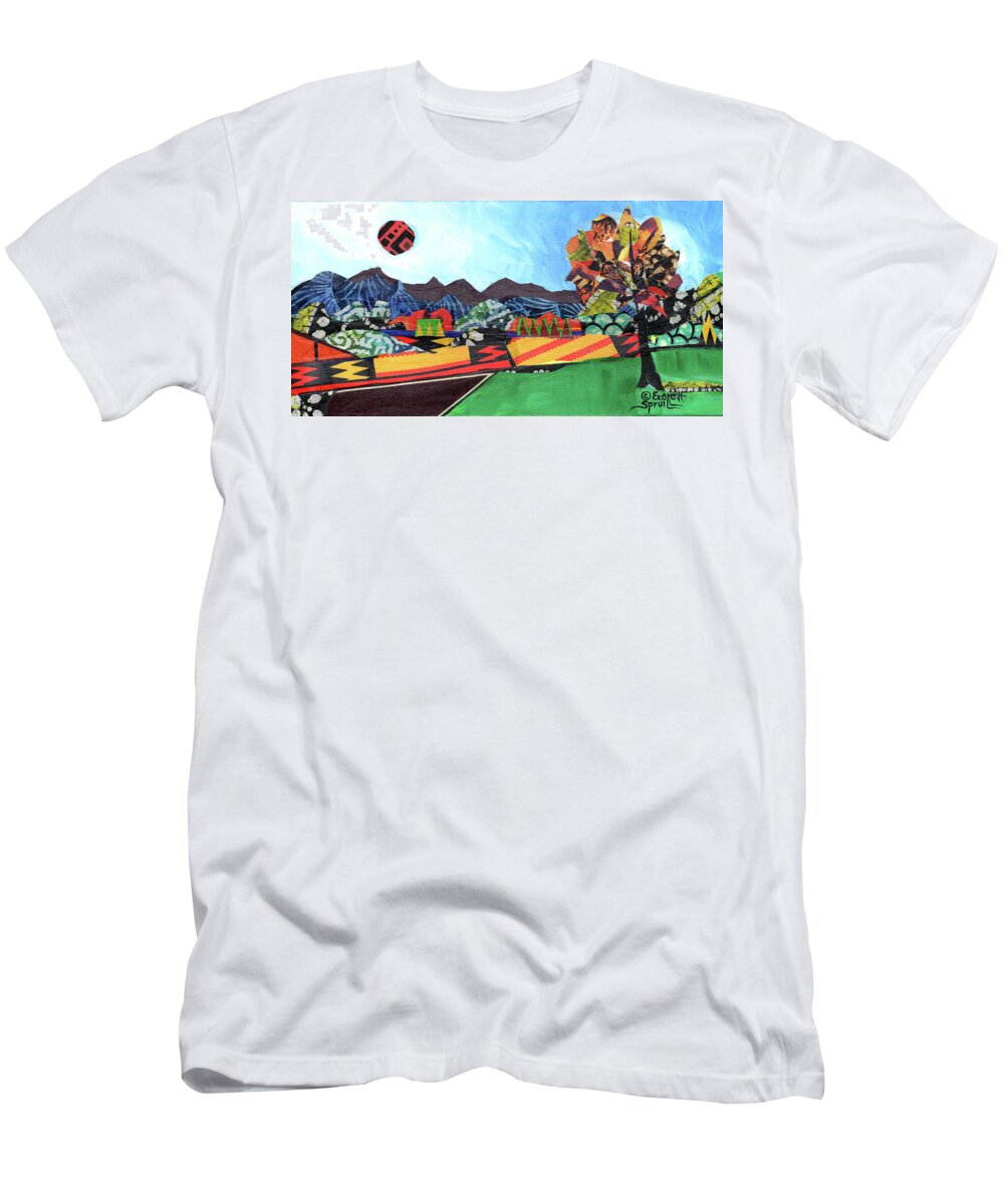 Abstract Art T-Shirt featuring the mixed media Afro - Landscape #1 by Everett Spruill