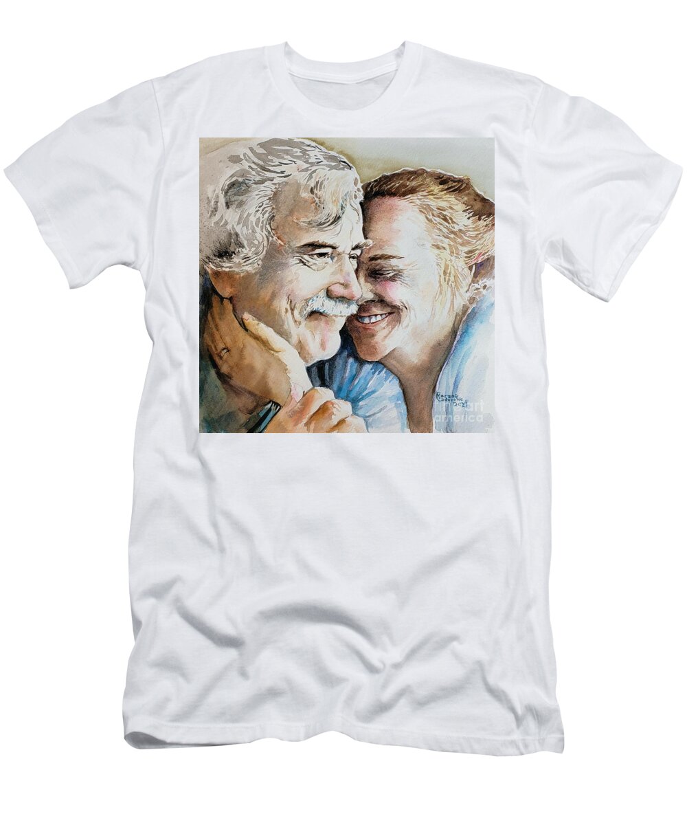 Couple T-Shirt featuring the painting Us by Merana Cadorette