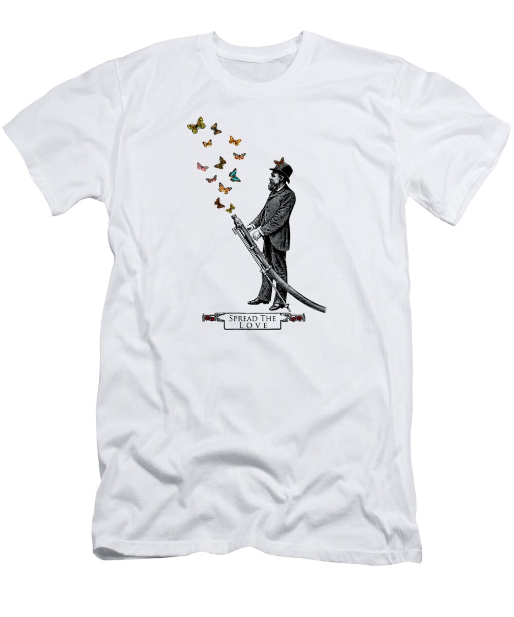 Fireman T-Shirt featuring the digital art Victorian fireman with Butterflies by Madame Memento
