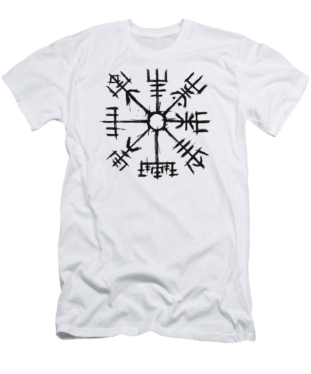 Norse Mythology T-Shirt featuring the drawing Viking Compass Vegvisir by Beltschazar