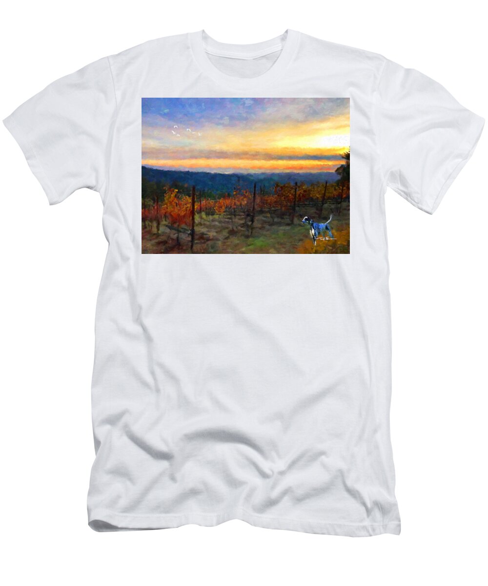 Landscape T-Shirt featuring the painting Vineyard Sunset, California by Trask Ferrero