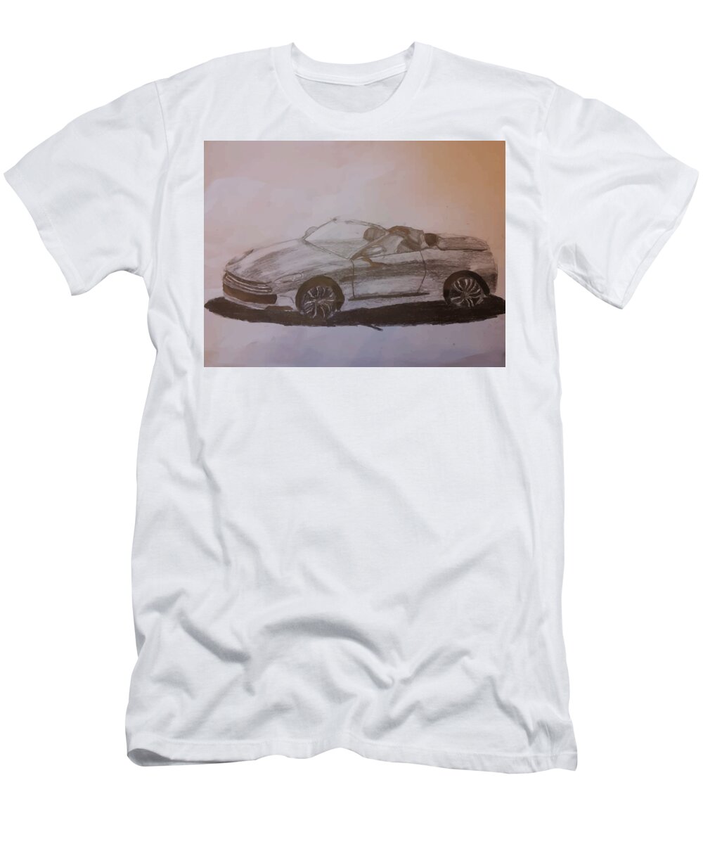 Auto T-Shirt featuring the drawing Vintage Auto Pencil Drawing by Mounir Khalfouf