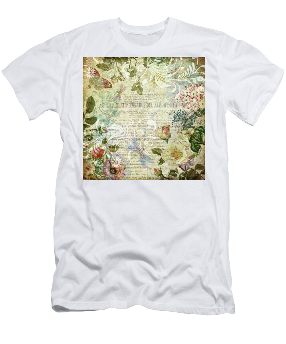 Vintage T-Shirt featuring the mixed media Vintage Botanical Illustration Collage by Peggy Collins
