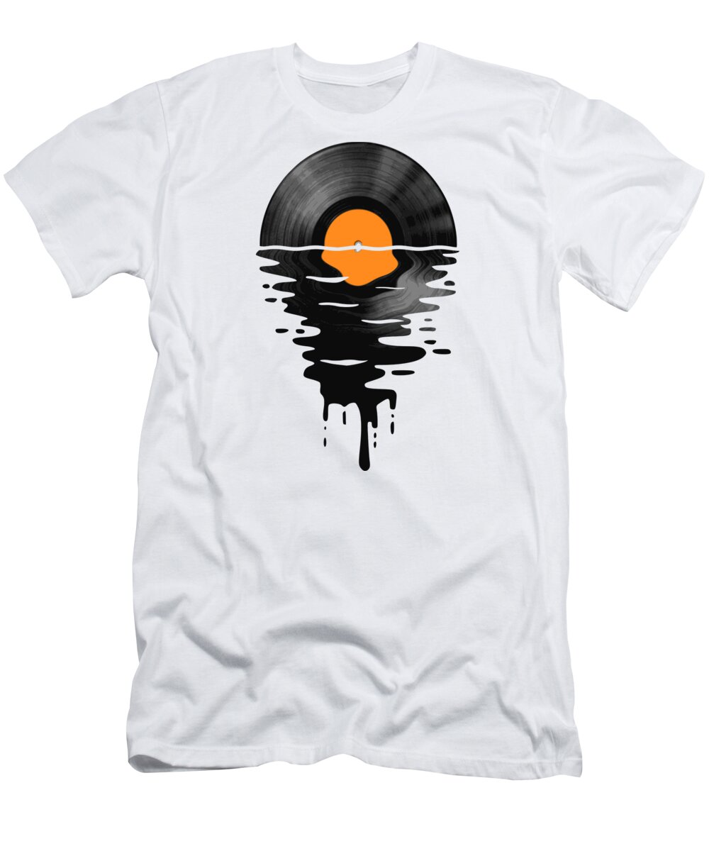 Vinyl T-Shirt featuring the digital art Vinyl LP Record Sunset Orange by Filip Schpindel