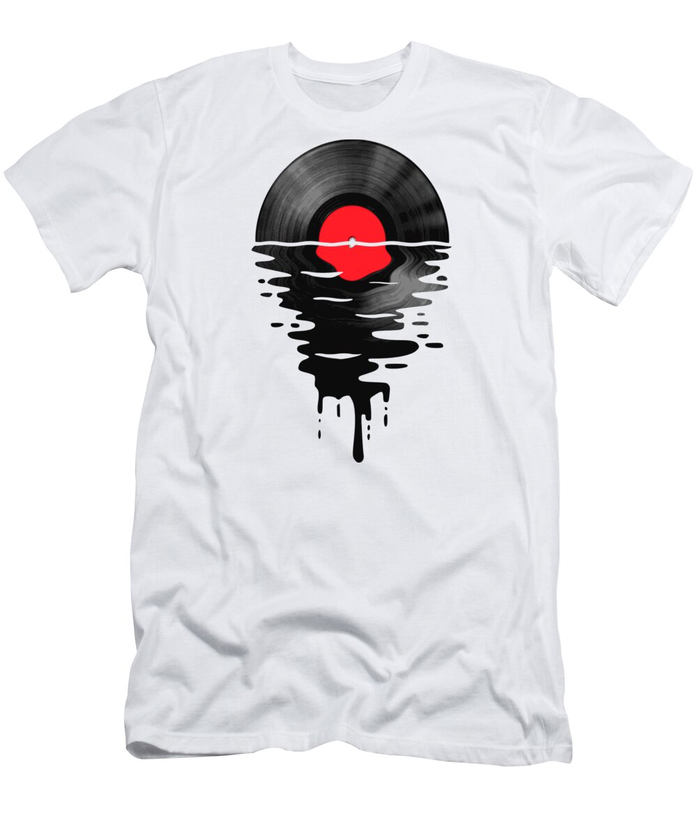 Vinyl T-Shirt featuring the digital art Vinyl LP Record Sunset Red by Megan Miller